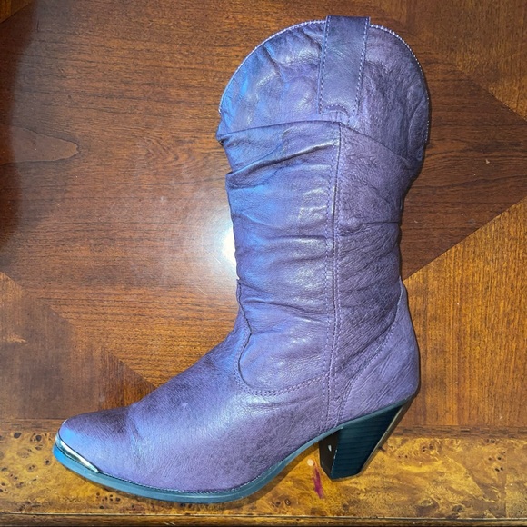 Dingo, Purple leather western style slouch boots size 6 Steel Toe - Picture 5 of 9